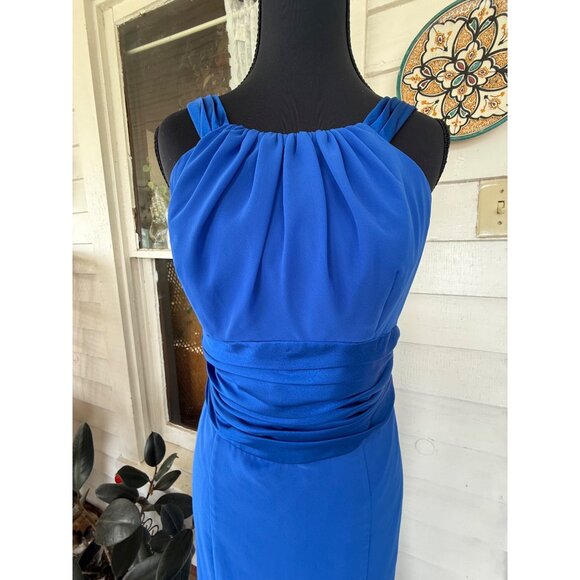 Vintage Davids Bridal Royal Blue Formal Maxi Dress Satin Chiffon Size 4 - Picture 13 of 14